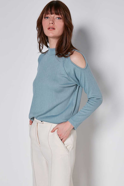 OPEN SHOULDER RAGLAN SLEEVE KNITTED BLOUSE