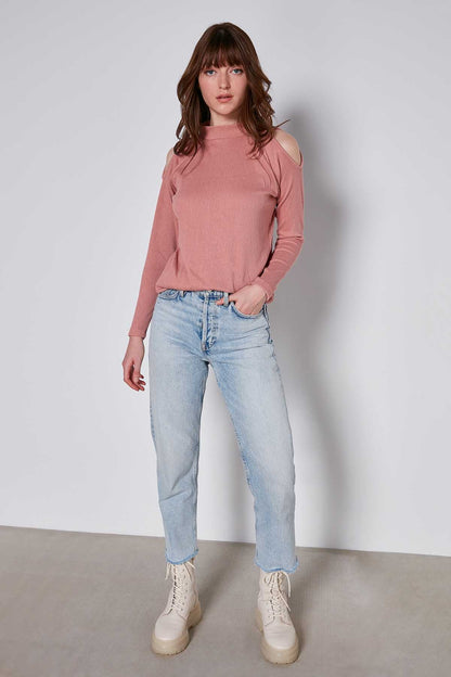 OPEN SHOULDER RAGLAN SLEEVE KNITTED BLOUSE