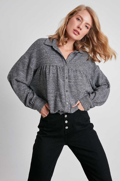 FRONT BUTTONED WITH COLLAR KNITTED BLOUSE