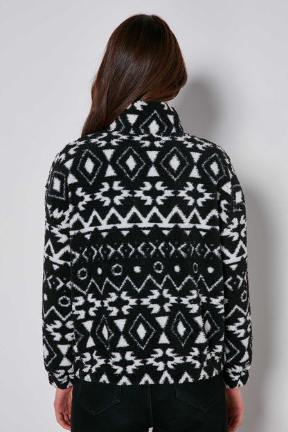 ETHNIC PATTERNED FUR SWEATSHIRT WITH A ZIPPERED FRONT