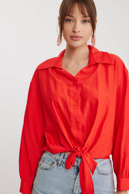 LOW SHOULDER LONG SLEEVE SHIRT WITH FRONT BINDING