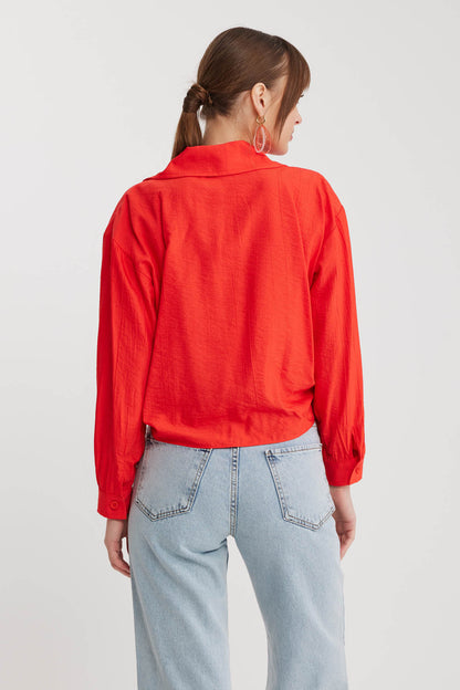 LOW SHOULDER LONG SLEEVE SHIRT WITH FRONT BINDING