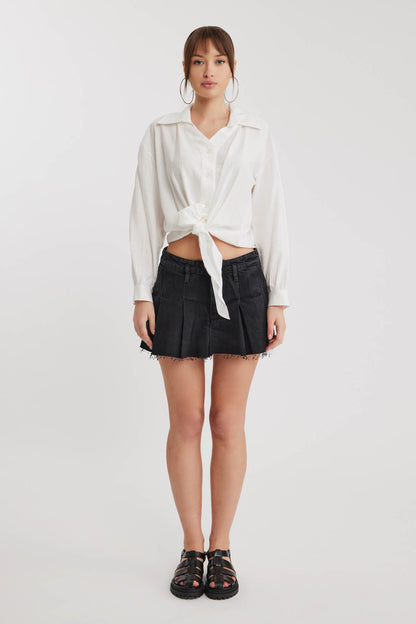 LOW SHOULDER LONG SLEEVE SHIRT WITH FRONT BINDING