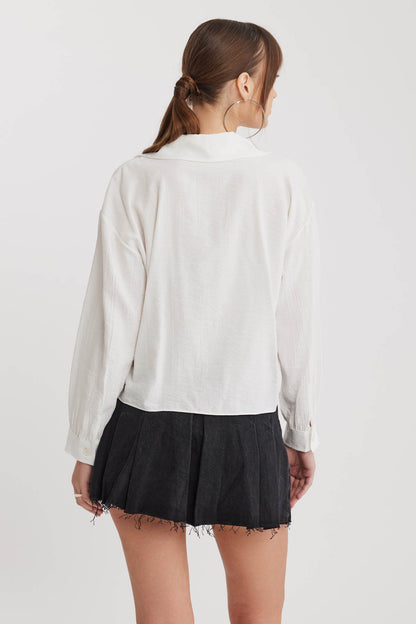 LOW SHOULDER LONG SLEEVE SHIRT WITH FRONT BINDING