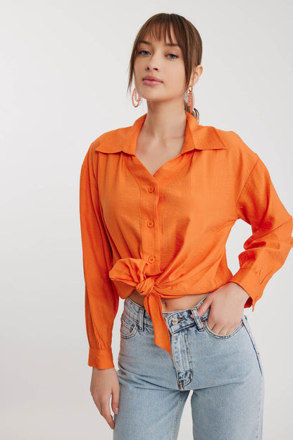 LOW SHOULDER LONG SLEEVE SHIRT WITH FRONT BINDING