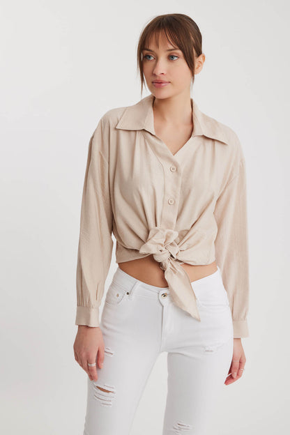 LOW SHOULDER LONG SLEEVE SHIRT WITH FRONT BINDING