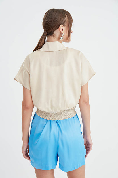 BRIGHT SATIN SHIRT WITH WAIST BOW