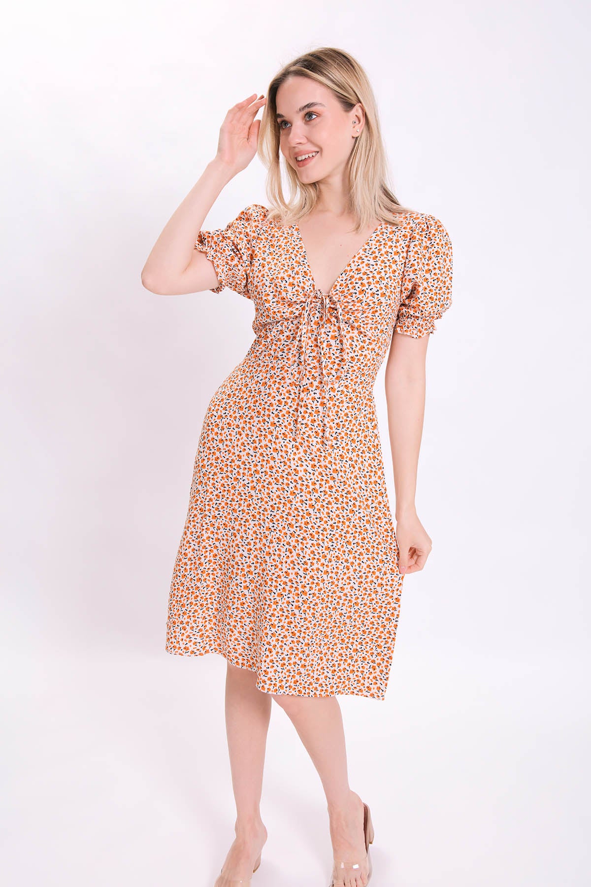 CURVED FRONT FLOWER DRESS