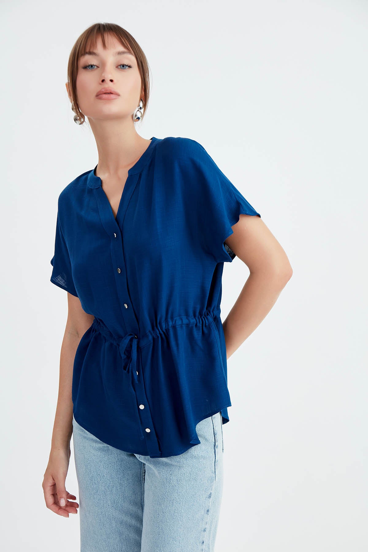 VISCOSE LINEN BLOUSE WITH THE BENT