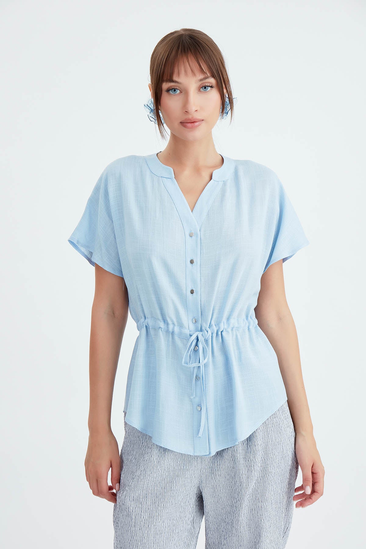 VISCOSE LINEN BLOUSE WITH THE BENT