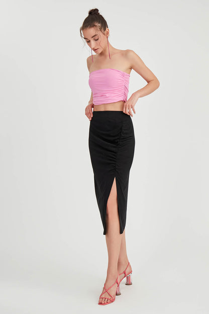 MIDI HEIGHT SKIRT WITH BENT-UP SPLIT