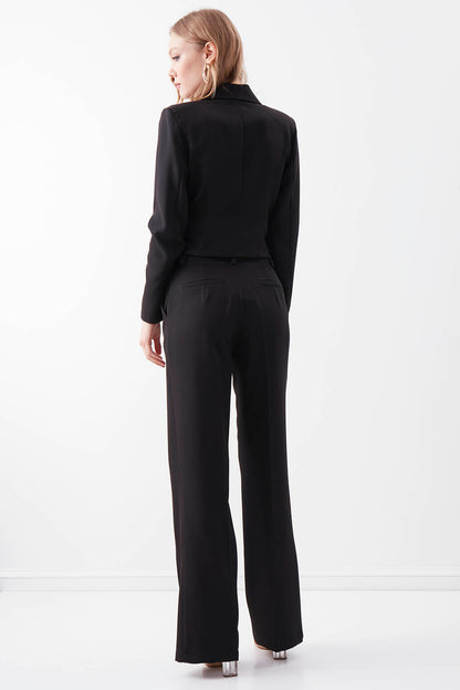 FRONT-DESCENDED HIGH-WAIST WIDE-LEG TROUSERS
