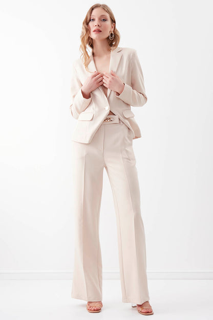 FRONT-DESCENDED HIGH-WAIST WIDE-LEG TROUSERS