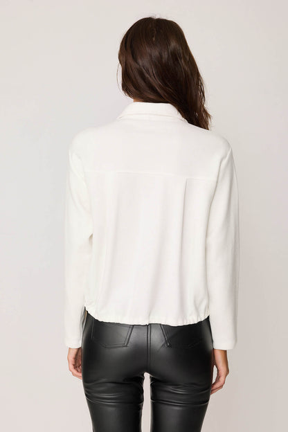 FRONT BUTTON LACED SINGLE POCKET KNITTED BLOUSE