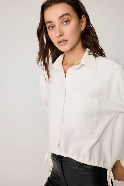 FRONT BUTTON LACED SINGLE POCKET KNITTED BLOUSE