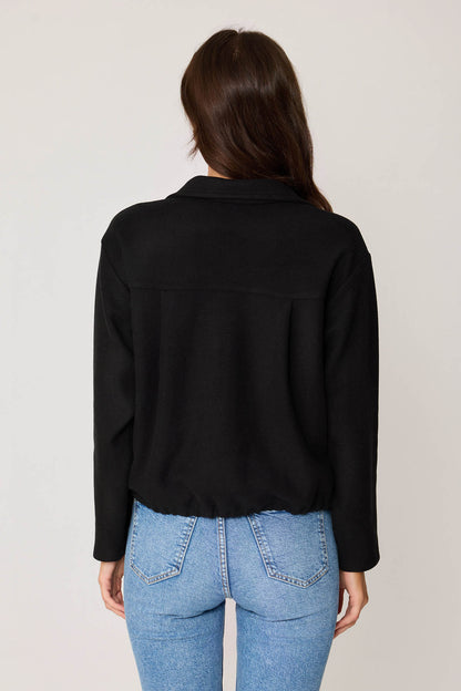 FRONT BUTTON LACED SINGLE POCKET KNITTED BLOUSE
