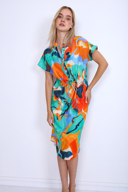 SHORT SLEEVE DRESS WITH FRONT BUTTON SPINE