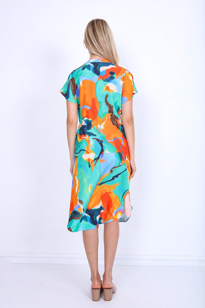 SHORT SLEEVE DRESS WITH FRONT BUTTON SPINE