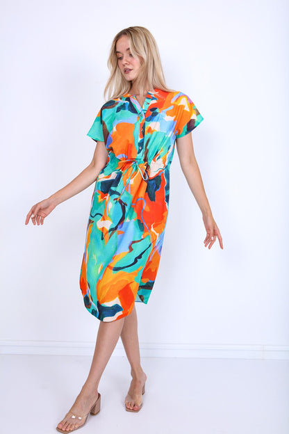 SHORT SLEEVE DRESS WITH FRONT BUTTON SPINE