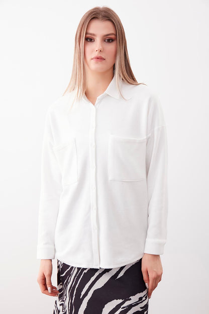 FRONT BUTTONED WITH POCKETS KNITTED BLOUSE