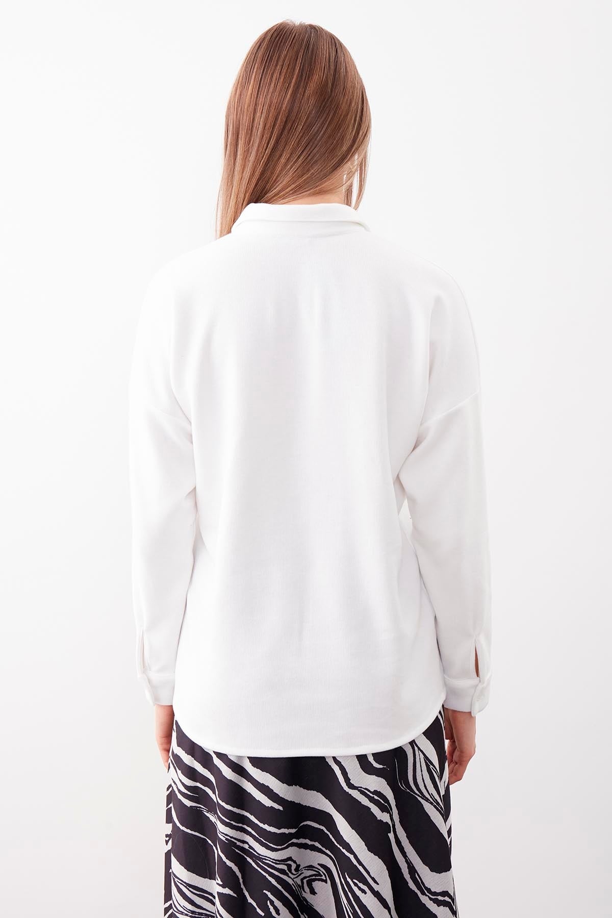 FRONT BUTTONED WITH POCKETS KNITTED BLOUSE