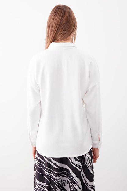 FRONT BUTTONED WITH POCKETS KNITTED BLOUSE