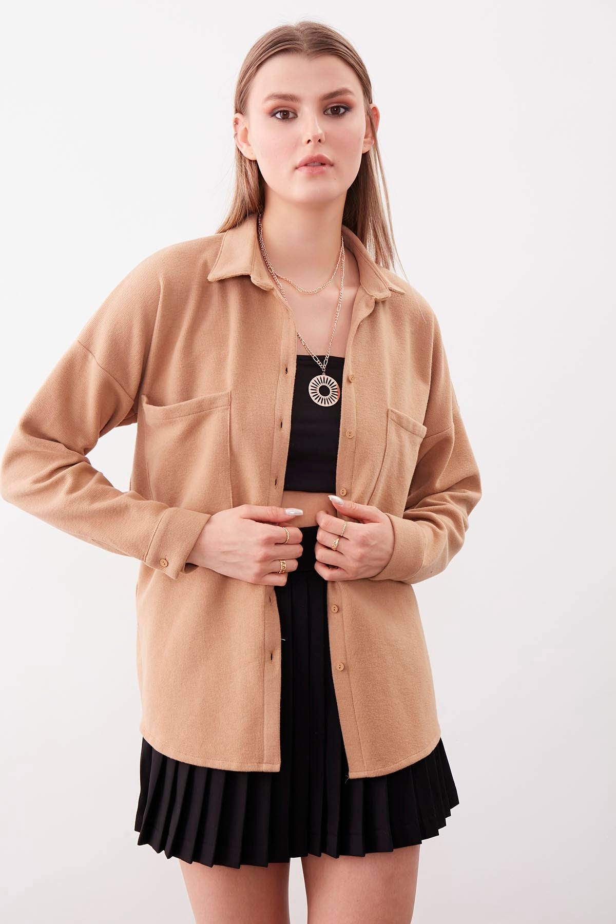 FRONT BUTTONED WITH POCKETS KNITTED BLOUSE