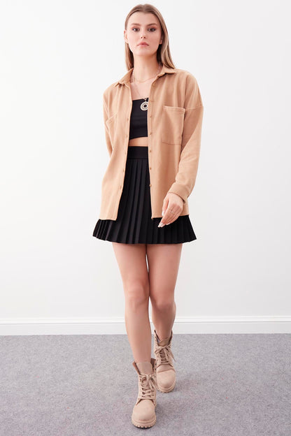 FRONT BUTTONED WITH POCKETS KNITTED BLOUSE