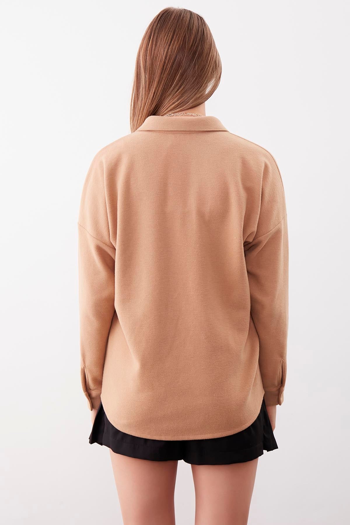 FRONT BUTTONED WITH POCKETS KNITTED BLOUSE