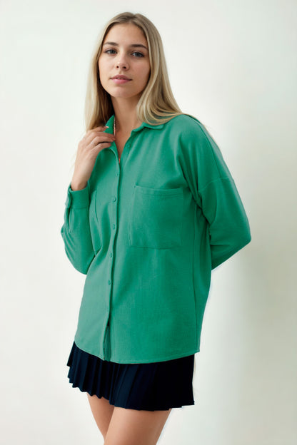 FRONT BUTTONED WITH POCKETS KNITTED BLOUSE