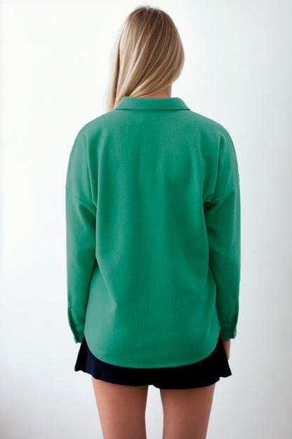 FRONT BUTTONED WITH POCKETS KNITTED BLOUSE