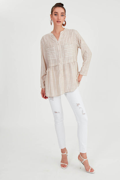 FRONT BUTTON BLOUSE WITH LINES