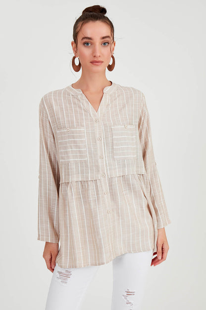 FRONT BUTTON BLOUSE WITH LINES