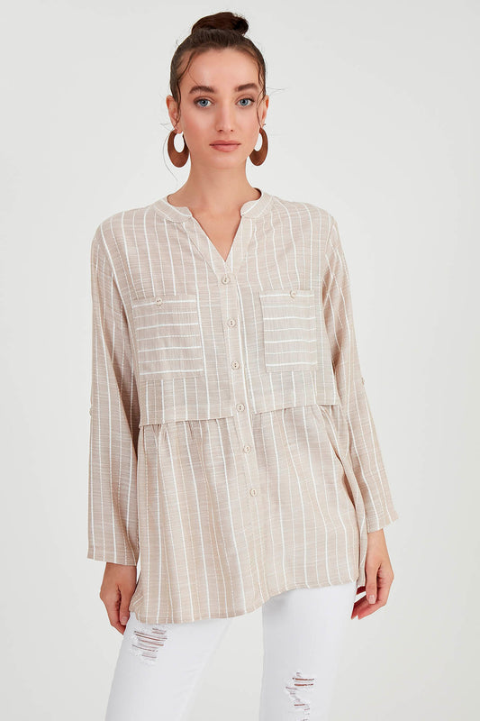 FRONT BUTTON BLOUSE WITH LINES