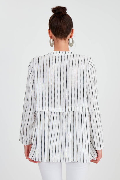 FRONT BUTTON BLOUSE WITH LINES