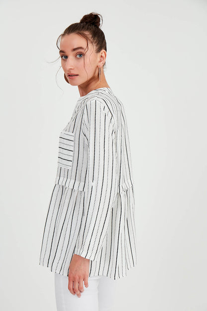 FRONT BUTTON BLOUSE WITH LINES