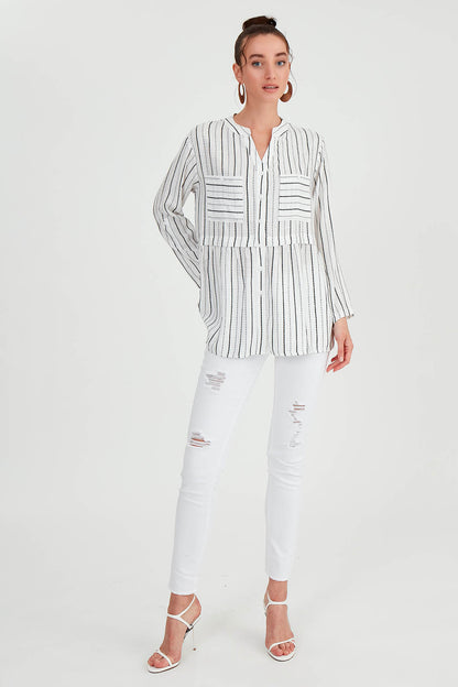 FRONT BUTTON BLOUSE WITH LINES