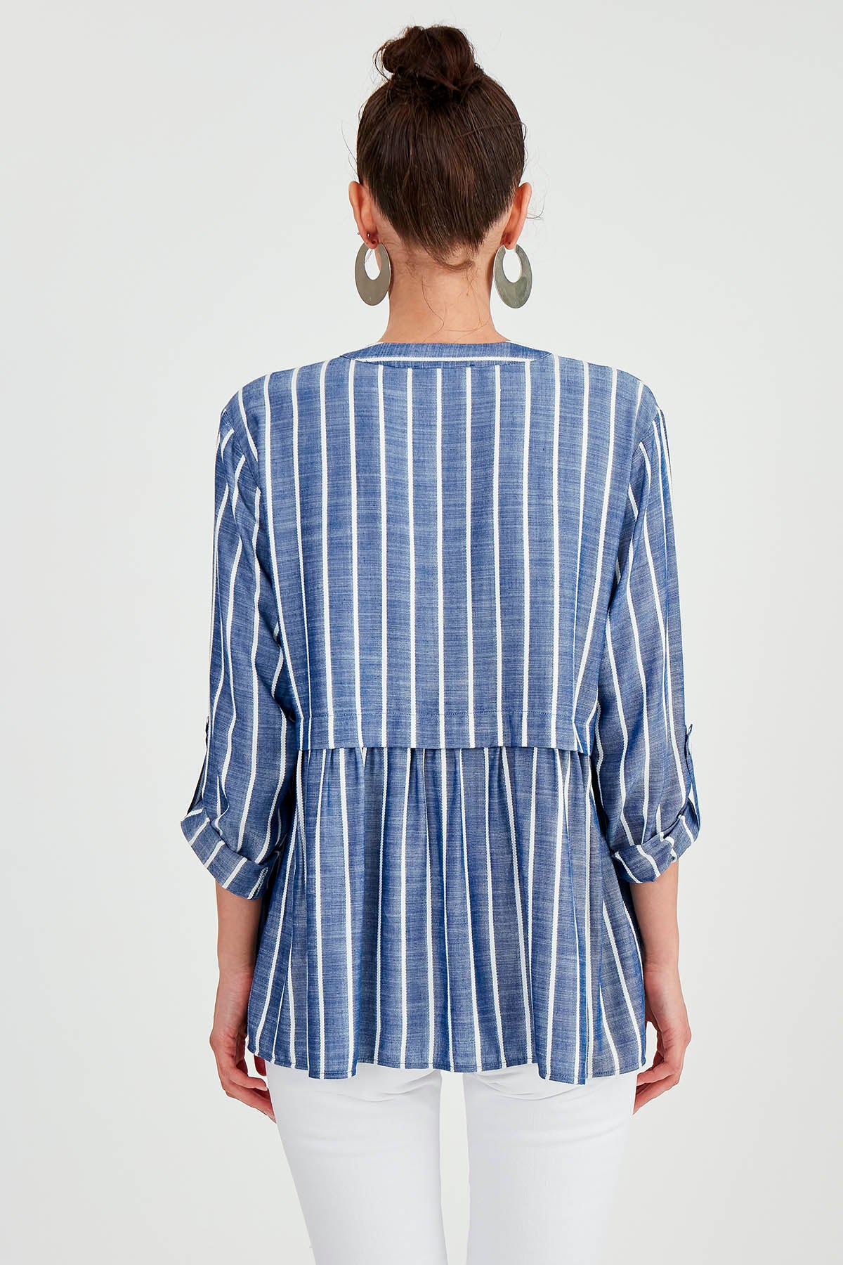FRONT BUTTON BLOUSE WITH LINES