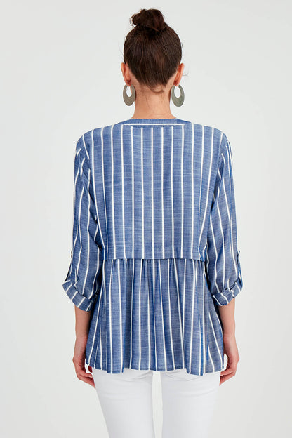 FRONT BUTTON BLOUSE WITH LINES