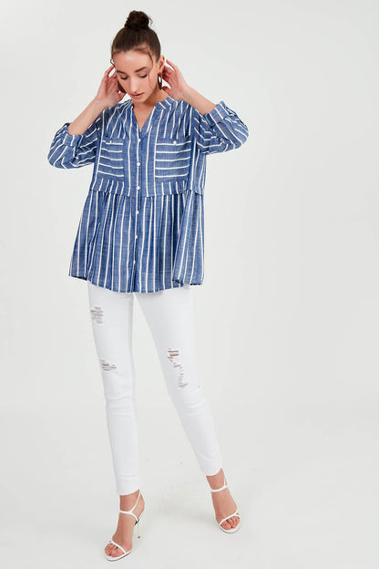 FRONT BUTTON BLOUSE WITH LINES
