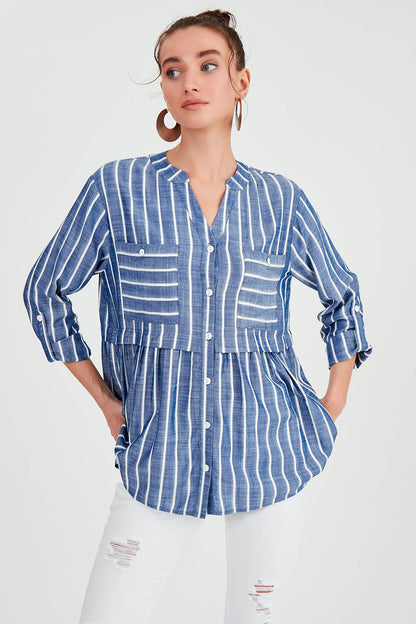 FRONT BUTTON BLOUSE WITH LINES