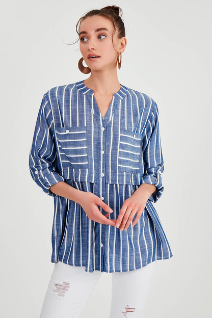 FRONT BUTTON BLOUSE WITH LINES