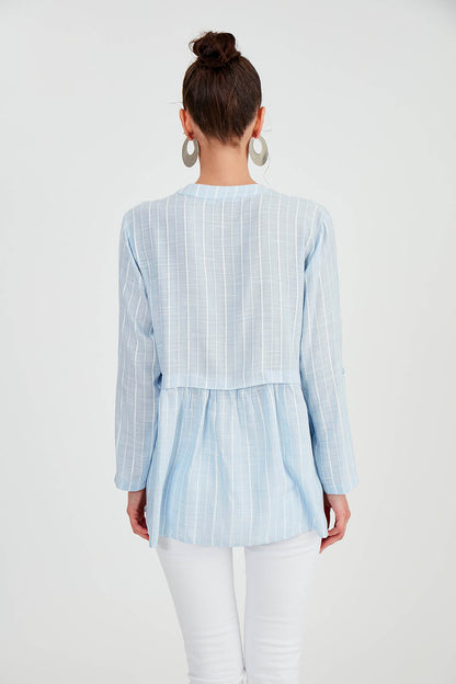 FRONT BUTTON BLOUSE WITH LINES