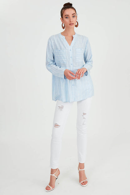 FRONT BUTTON BLOUSE WITH LINES