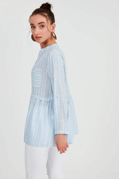 FRONT BUTTON BLOUSE WITH LINES
