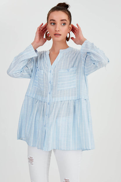 FRONT BUTTON BLOUSE WITH LINES