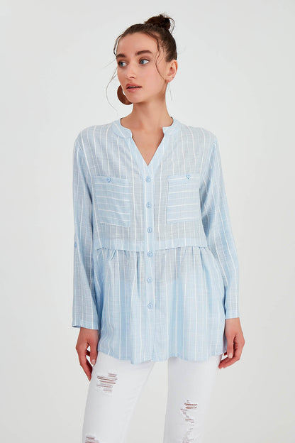 FRONT BUTTON BLOUSE WITH LINES