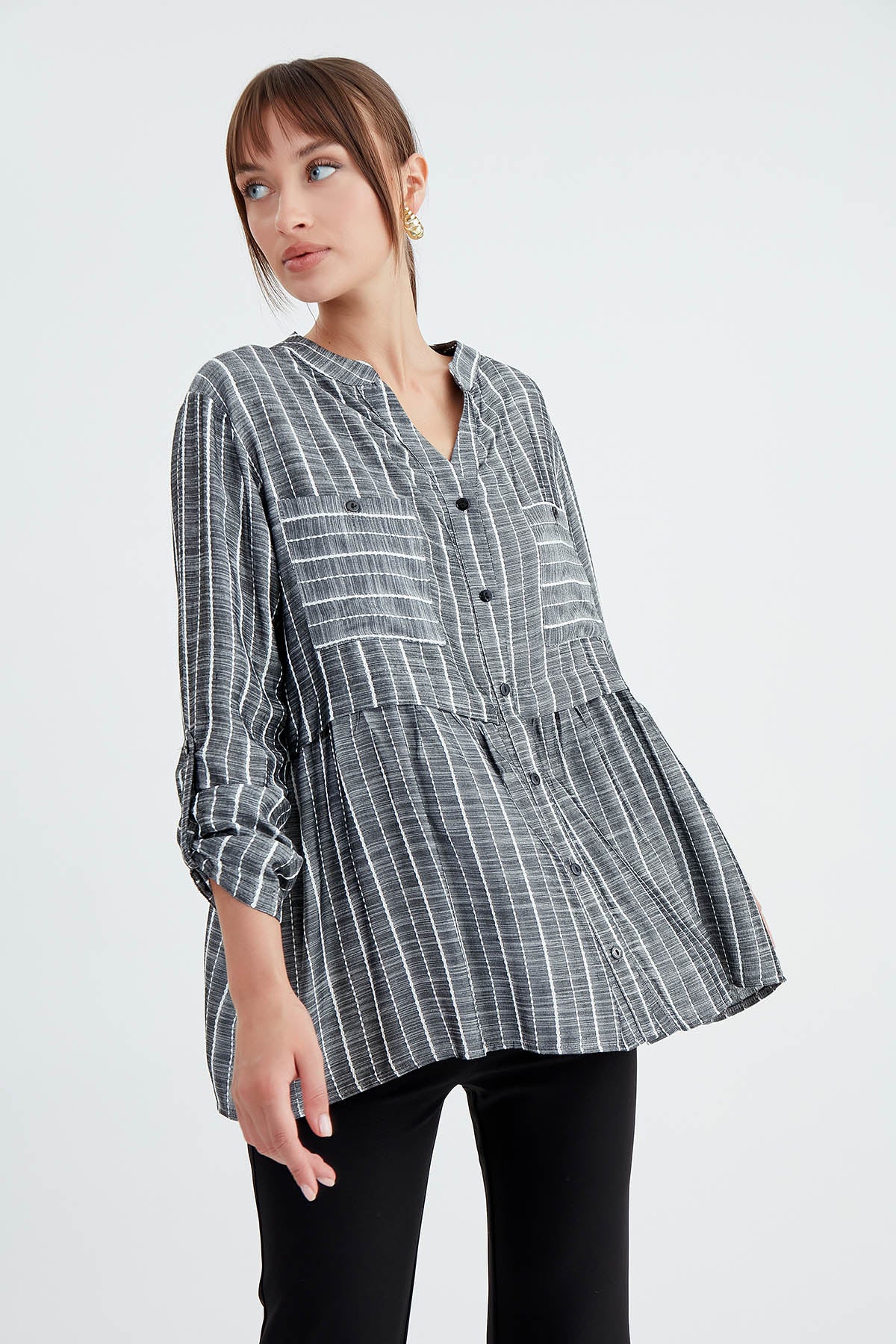 FRONT BUTTON BLOUSE WITH LINES