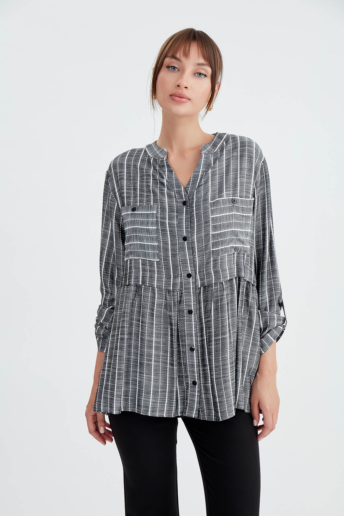 FRONT BUTTON BLOUSE WITH LINES