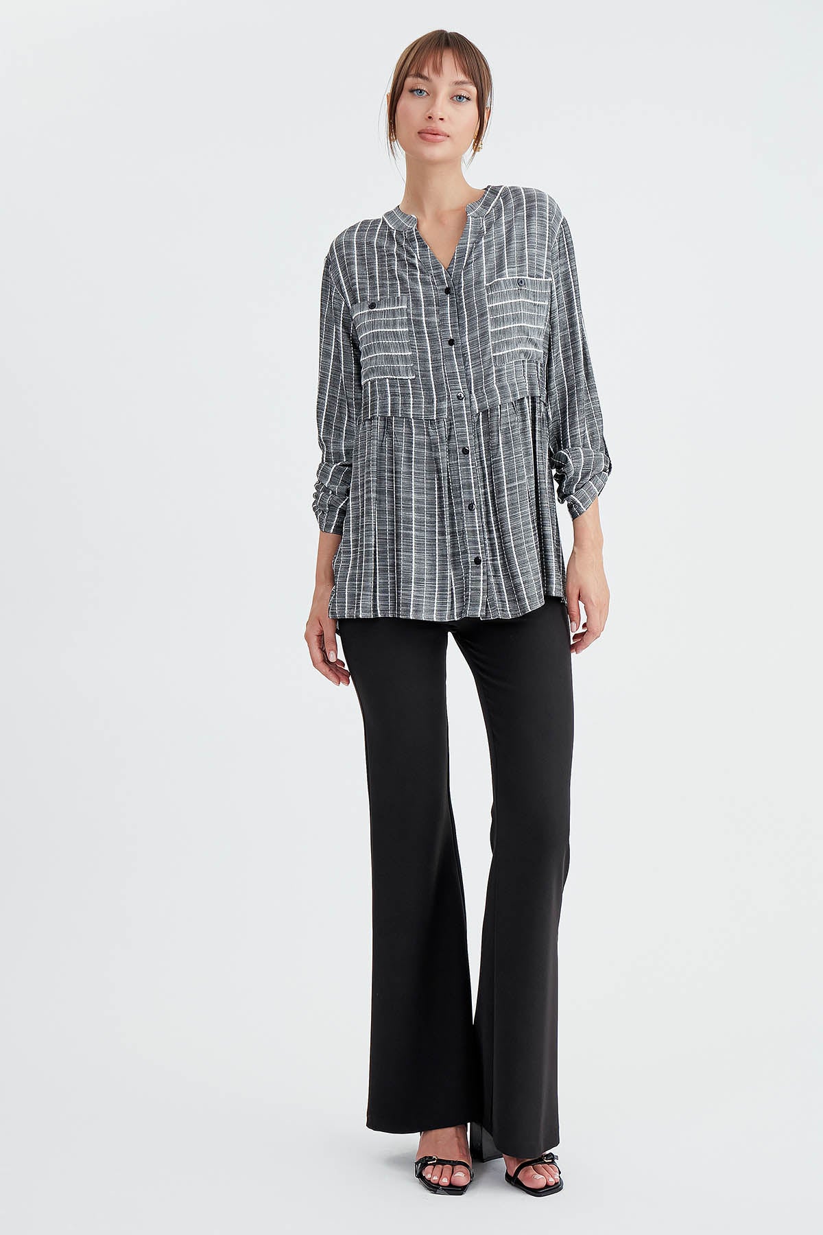 FRONT BUTTON BLOUSE WITH LINES